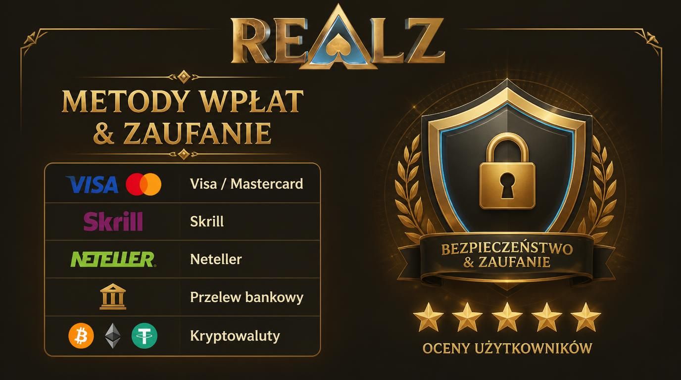 Różne metody wpłat po lewej, ocena zaufania po prawej